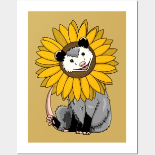 Opossum with sunflower around its head Posters and Art